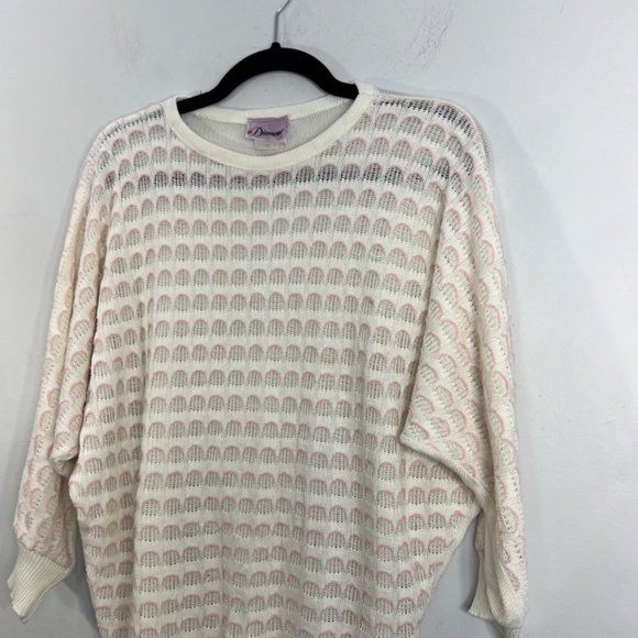 Vintage 70s 80s ivory pink open knit oversized batwing lightweight sweater - Picture 6 of 16